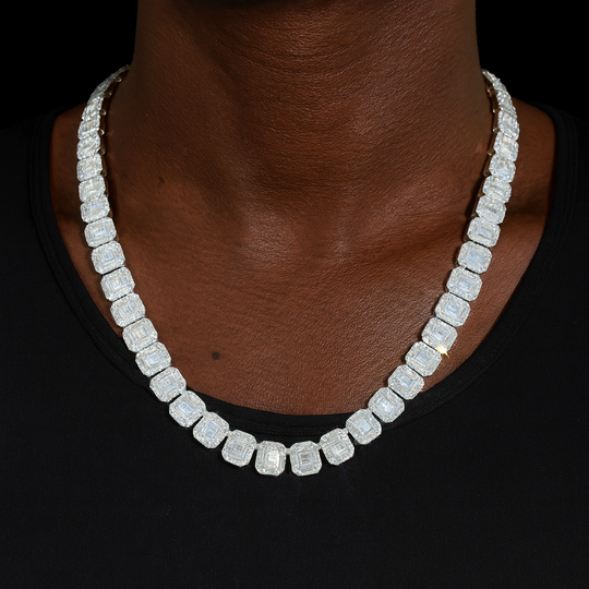 13mm 925 Silver Moissanite Square Tennis Chain