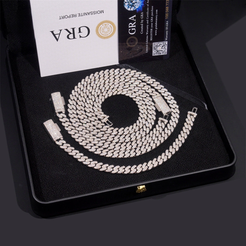 8mm S925 Silver Crescent 2 Row style2  Moissanite cuban Chains