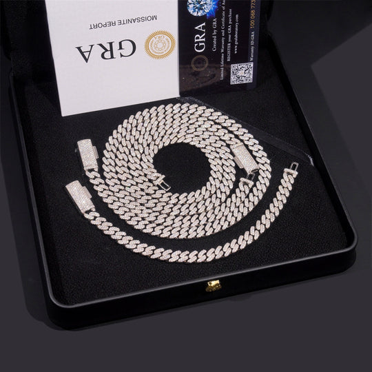 8mm S925 Silver Crescent 2 Row style2  Moissanite cuban Chains