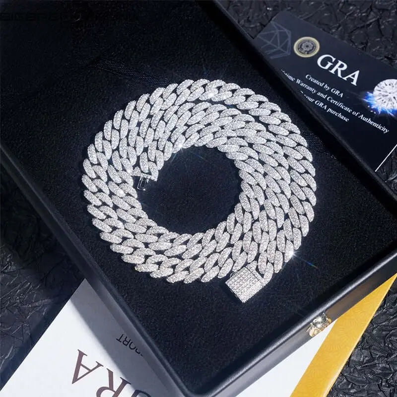 10mm 925 Silver 2 Row Moissanite Cuban Chains Chain or Bracelet