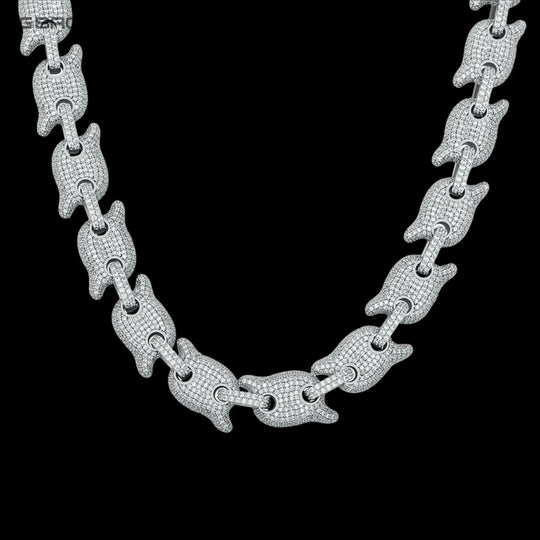 10mm Iced out G-Link Miami  Cuban Chain & Bracelet in White Gold BigBagBling