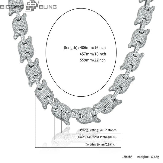 10mm Iced out G-Link Miami  Cuban Chain & Bracelet in White Gold BigBagBling