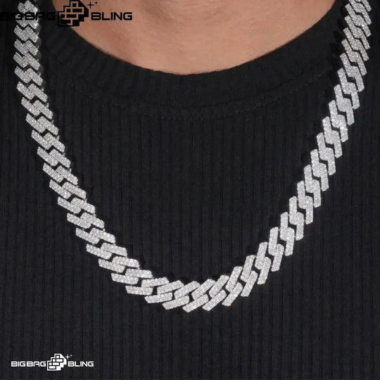 10mm S925 Silver 2 Row Moissanite Cuban Bracelet & Chain BigBagBling