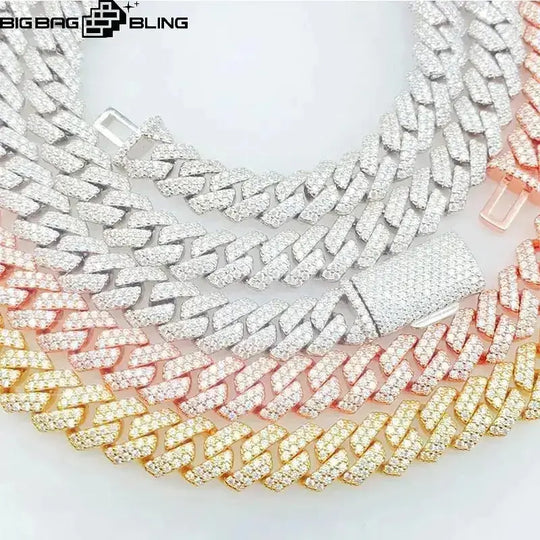 10mm S925 Silver 2 Row Moissanite Cuban Bracelet & Chain BigBagBling