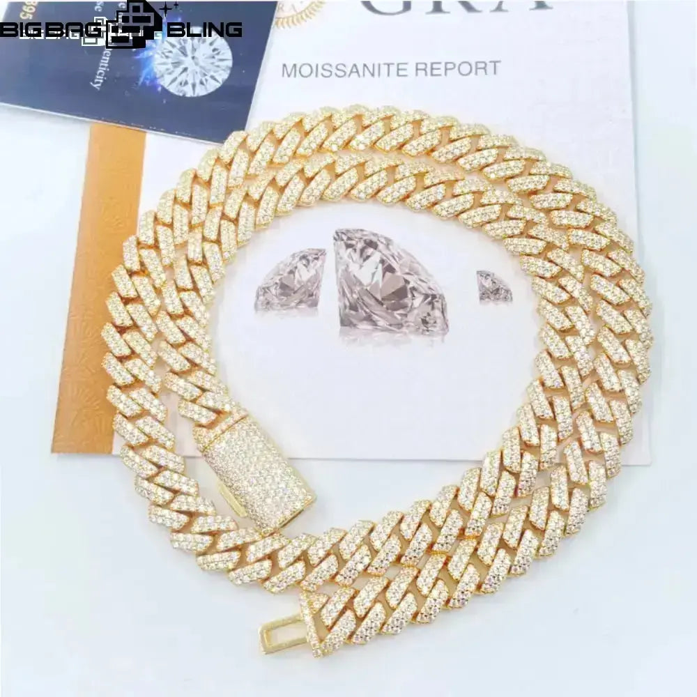 10mm S925 Silver 2 Row Moissanite Cuban Bracelet & Chain BigBagBling