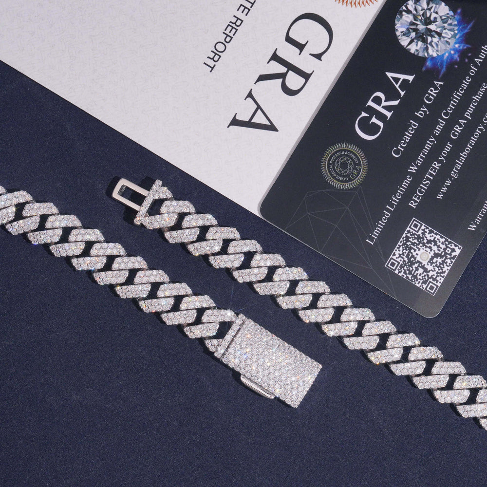 Bracelet cubain et chaînes en argent 925, 10 mm, 2 rangs, moissanite