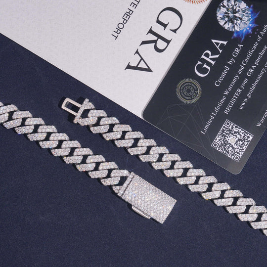 Bracelet cubain et chaînes en argent 925, 10 mm, 2 rangs, moissanite