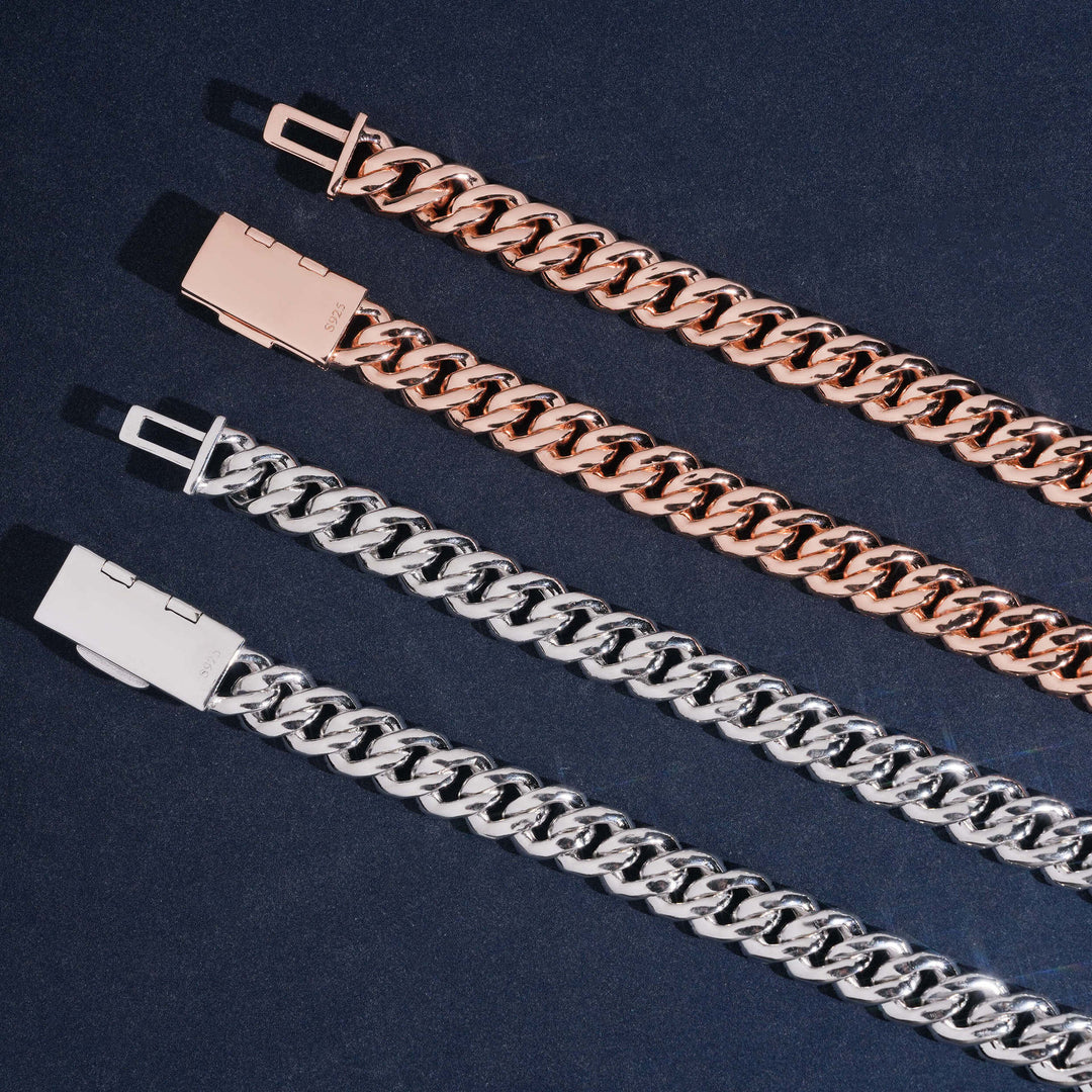 10mm S925 Silver Moissanite  3-Row Rhombus Cuban chains with Raised Triple Stones