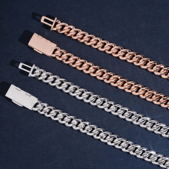 10mm S925 Silver Moissanite  3-Row Rhombus Cuban chains with Raised Triple Stones