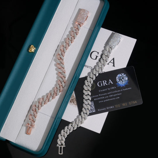 Bracelet cubain et chaînes en argent 925, 8 mm, 2 rangs, moissanite