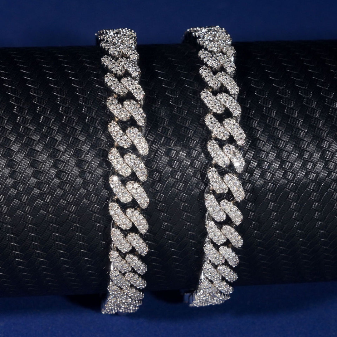 Bracelet cubain et chaînes en argent 925, 8 mm, 2 rangs, moissanite