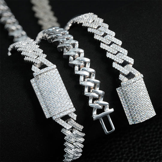 10mm S925 Silver 2 Row  Moissanite Rhombus  Cuban Chains Style 1