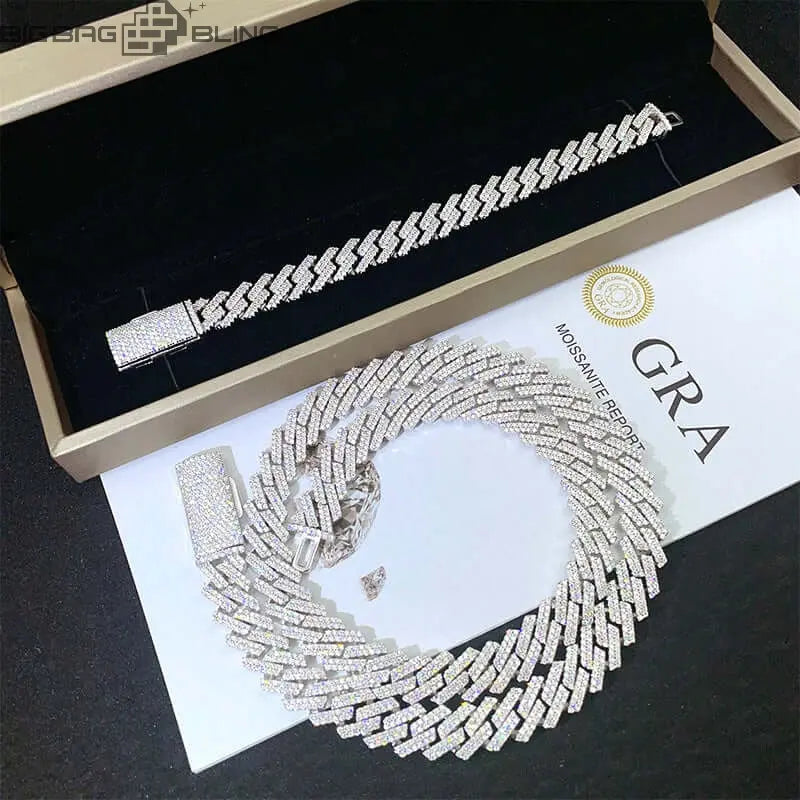 12mm 925 Silver 2 Row Moissanite Cuban Chain or Bracelet