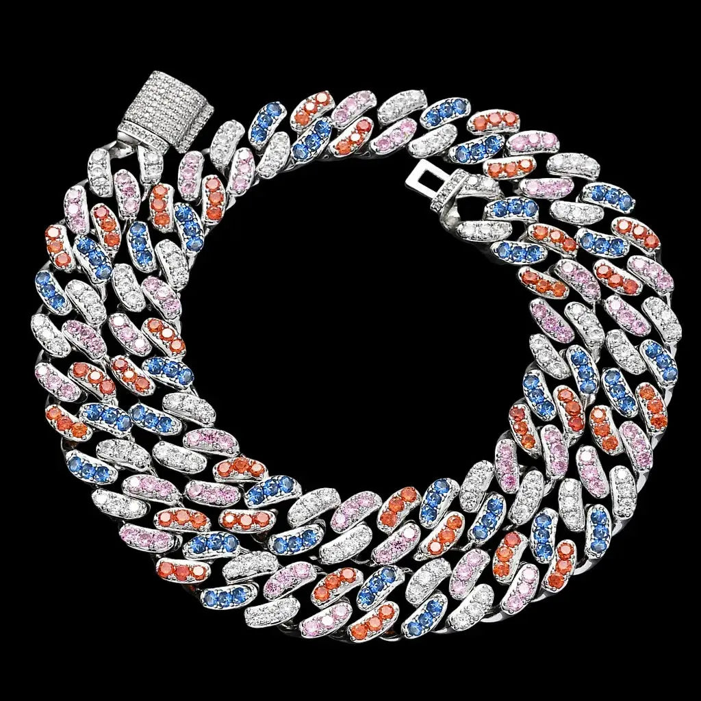 12mm Iced Out Multicolor Cuban Bracelet & Chains BigBagBling