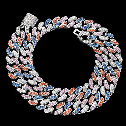 12mm Iced Out Multicolor Cuban Bracelet & Chains BigBagBling