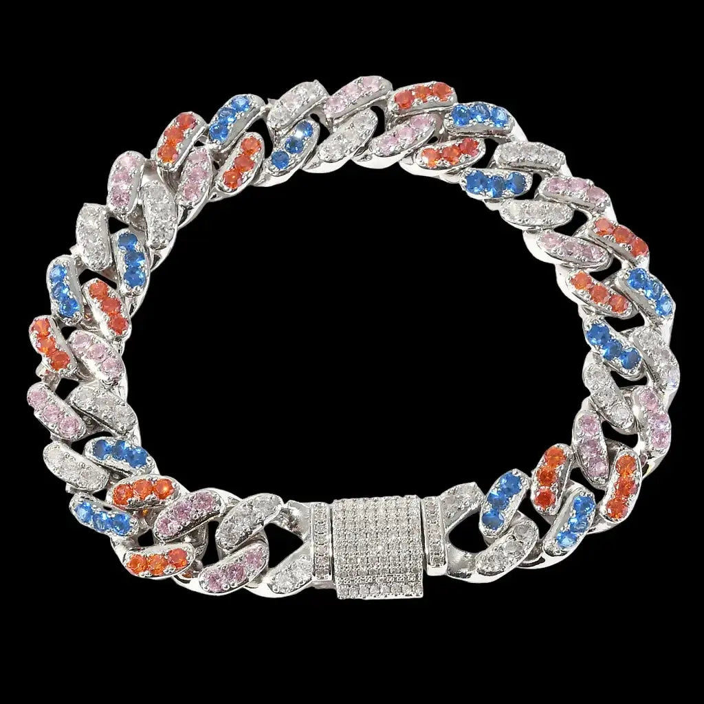12mm Iced Out Multicolor Cuban Bracelet & Chains BigBagBling