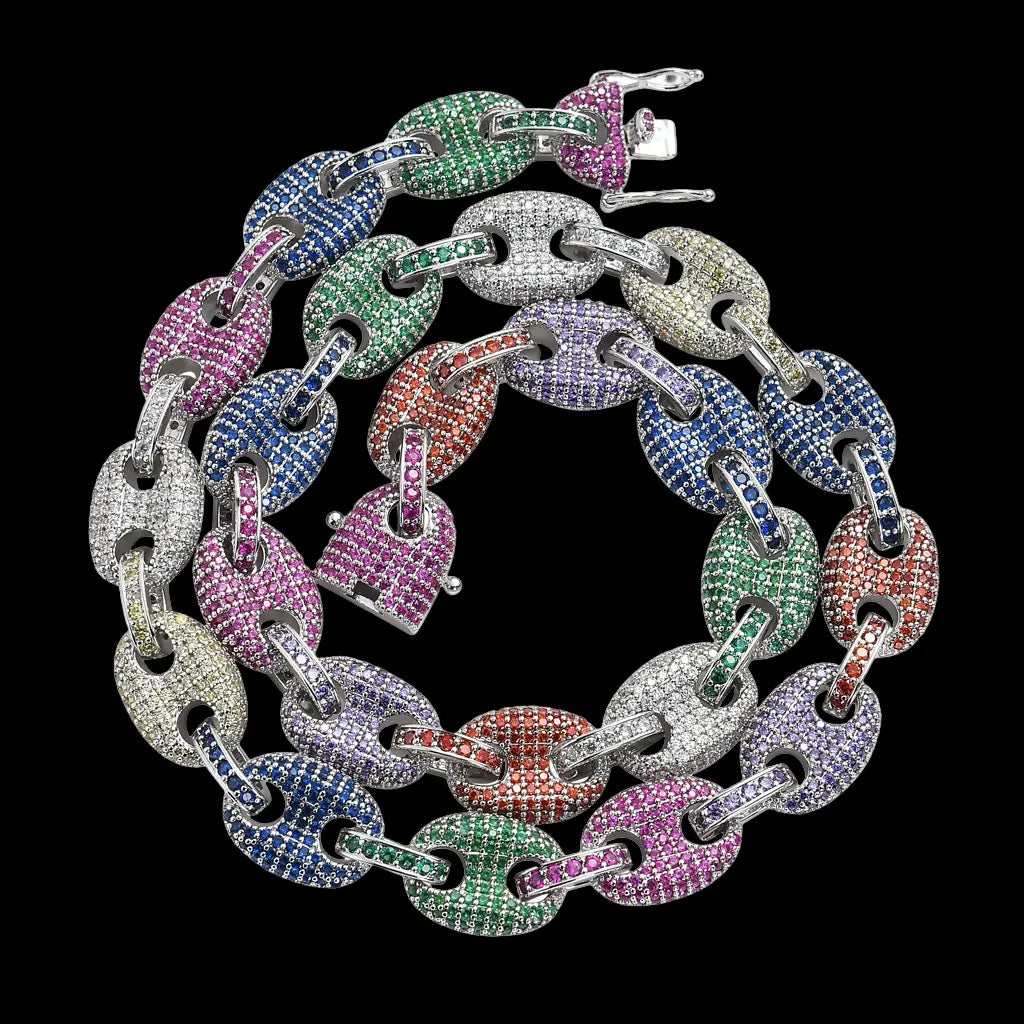 12mm Iced Out Multicolor G-Link Cuban Chain BigBagBling