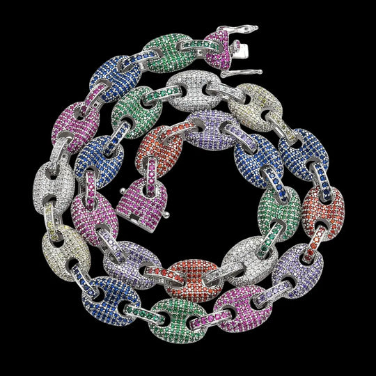 12mm Iced Out Multicolor G-Link Cuban Chain BigBagBling