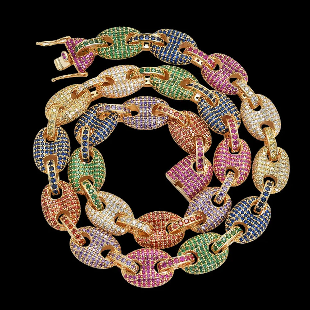 12mm Iced Out Multicolor G-Link Cuban Chain BigBagBling