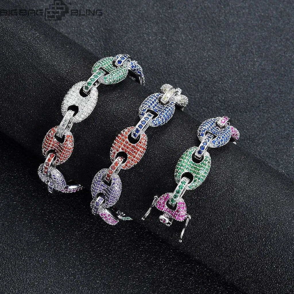 12mm Iced Out Multicolor G-Link Cuban Chain BigBagBling