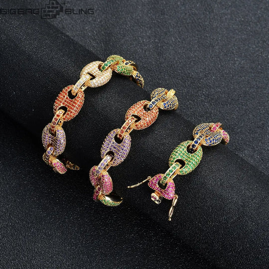 12mm Iced Out Multicolor G-Link Cuban Chain BigBagBling