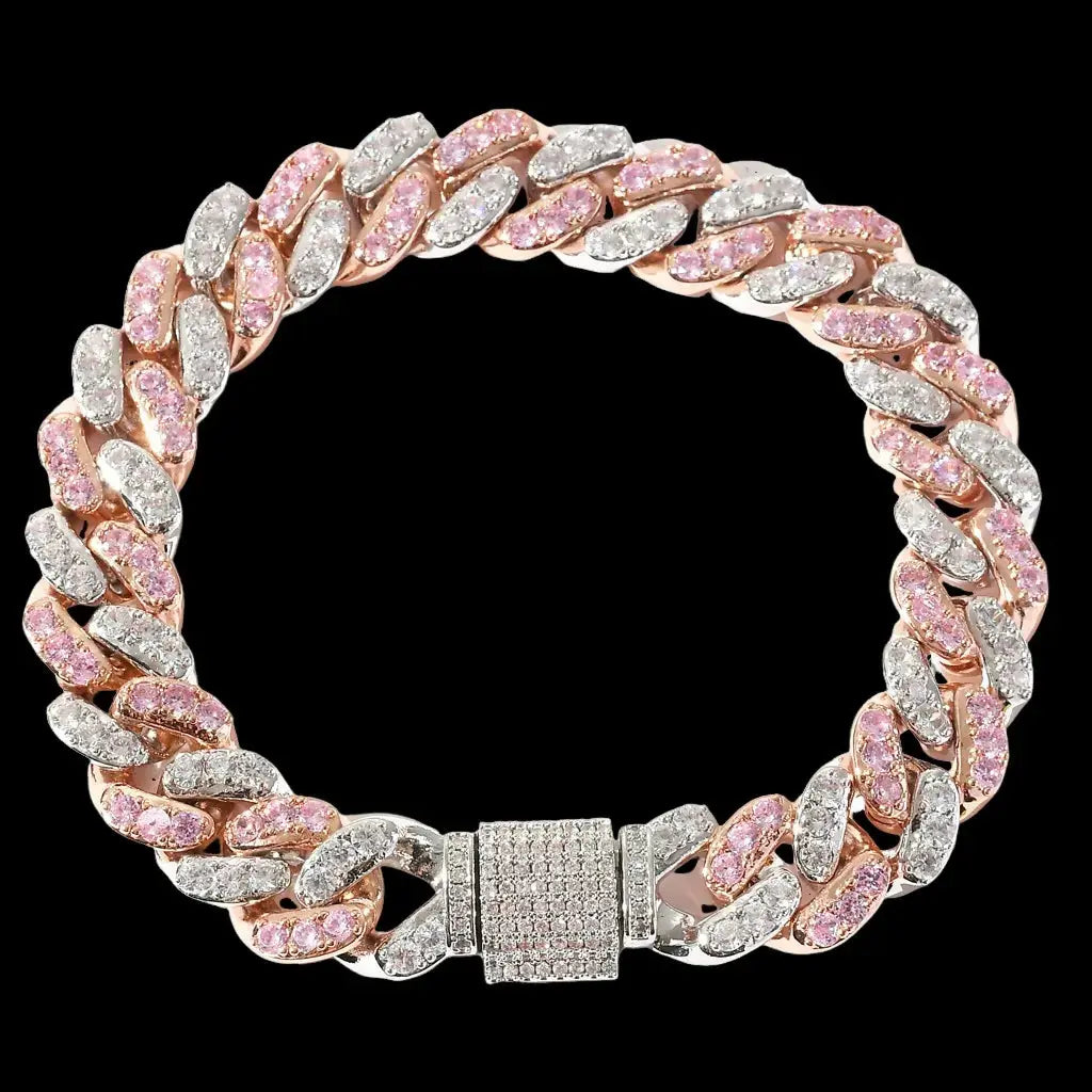 12mm Iced Out Pink  Cuban Bracelet & Chains BigBagBling