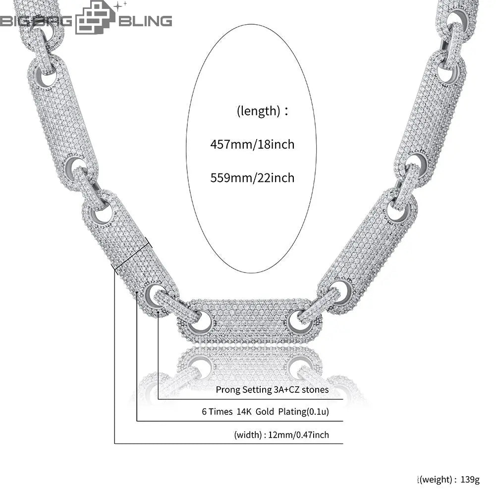 12mm Iced out Cuban Chain in White Gold BigBagBling