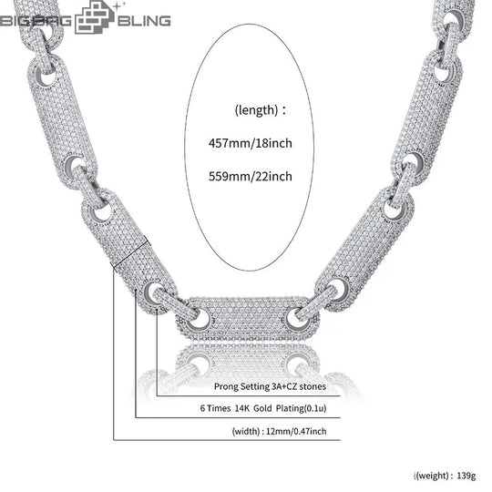 12mm Iced out Cuban Chain in White Gold BigBagBling