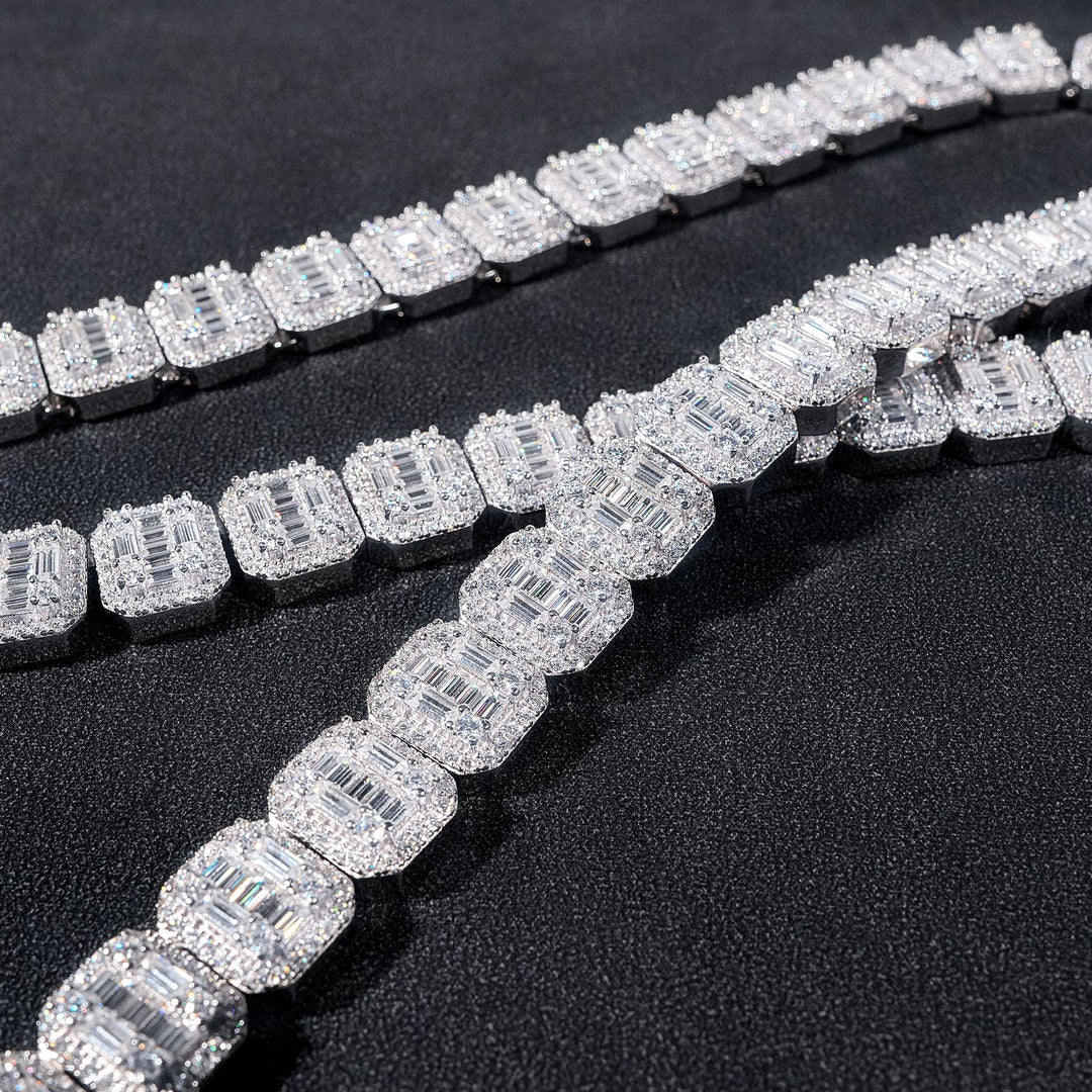 13mm 925 Silver Moissanite Square Tennis Chain