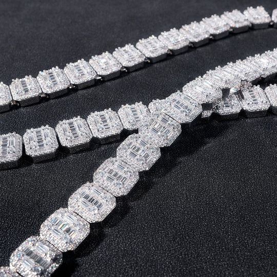 13mm 925 Silver Moissanite Square Tennis Chain