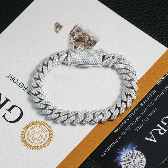 Bracelet cubain et chaînes en argent 925, 10 mm, 2 rangs, moissanite