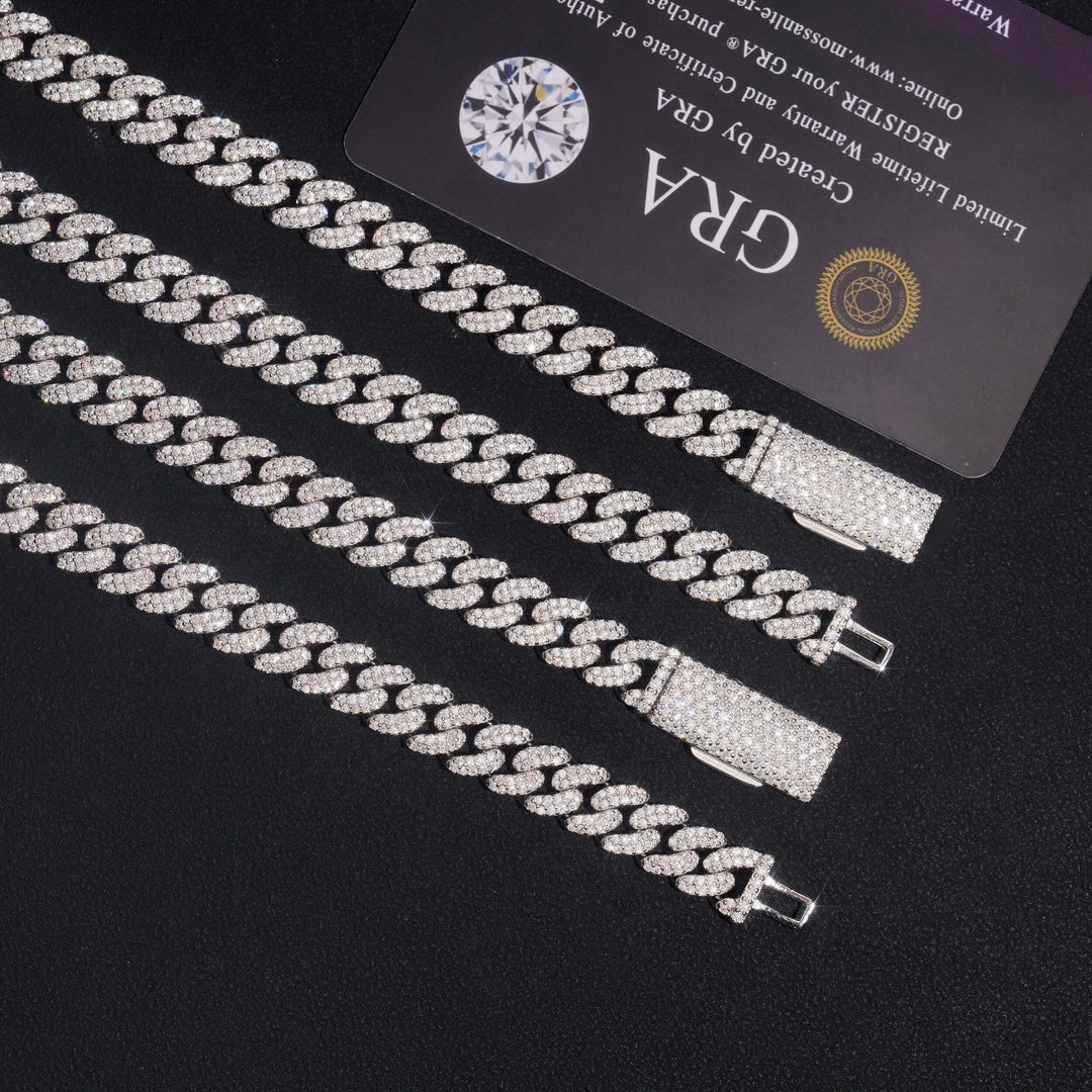 Bracelet cubain et chaînes en argent 925, 8 mm, 2 rangs, moissanite