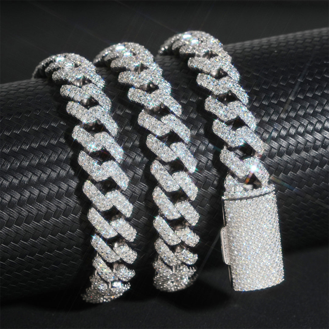 Bracelet cubain et chaînes en argent 925, 10 mm, 2 rangs, moissanite