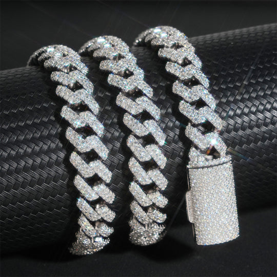 Bracelet cubain et chaînes en argent 925, 10 mm, 2 rangs, moissanite