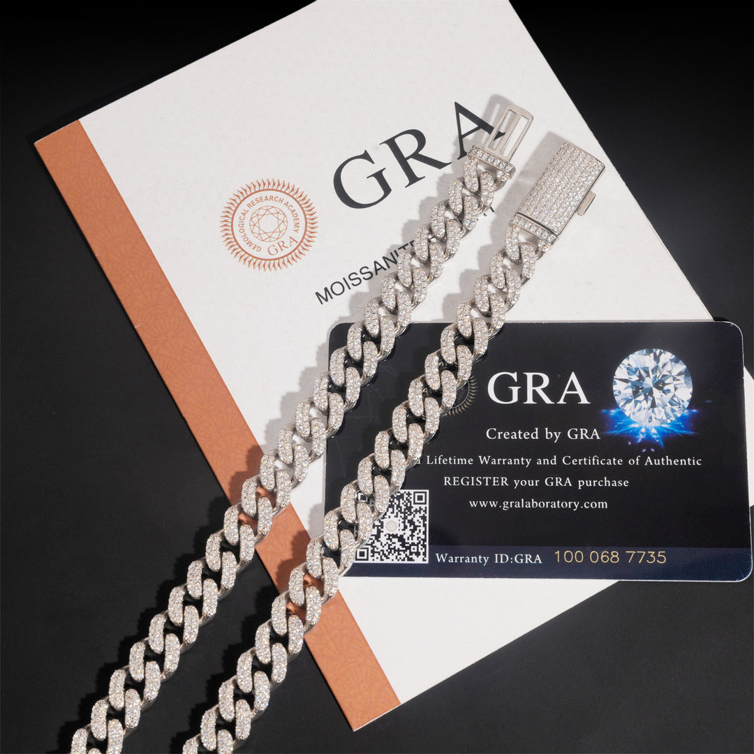 Bracelet cubain et chaînes en argent 925, 8 mm, 2 rangs, moissanite