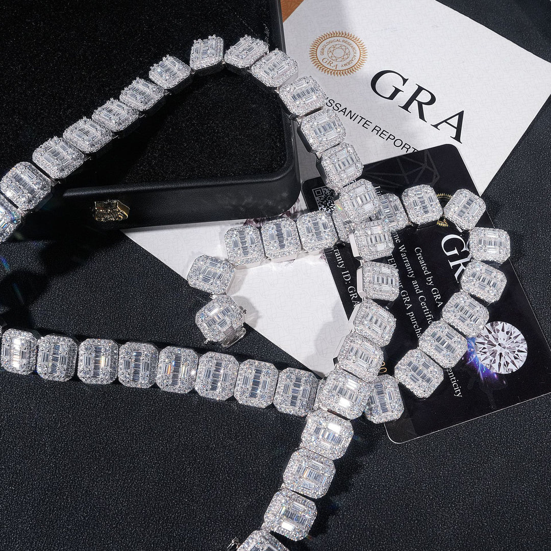 13mm 925 Silver Moissanite Square Tennis Chain