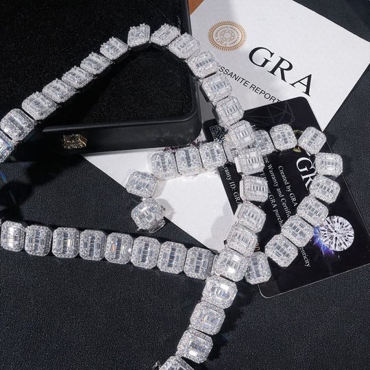 13mm 925 Silver Moissanite Square Tennis Chain