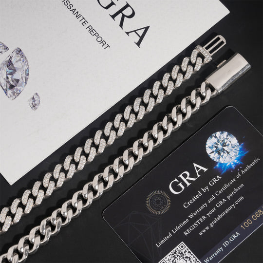 10mm S925 Silver Moissanite  Crescent 2 Row style1  cuban Chains