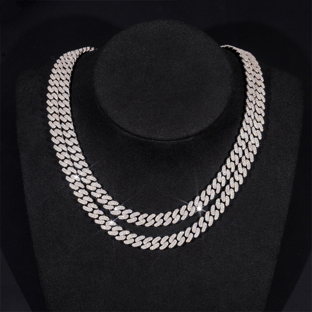 8mm S925 Silver Crescent 2 Row style2  Moissanite cuban Chains