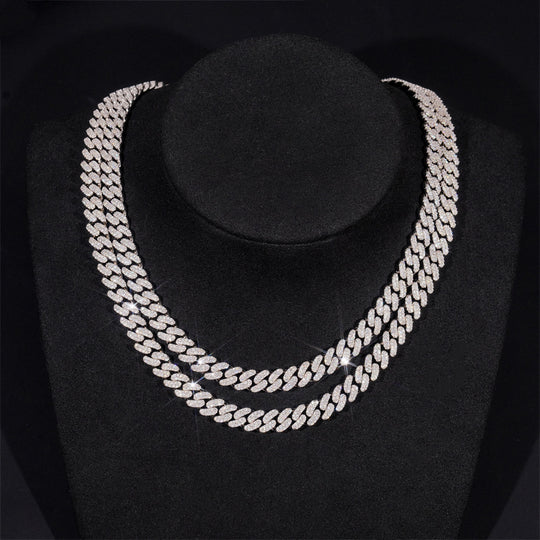 8mm S925 Silver Crescent 2 Row style2  Moissanite cuban Chains