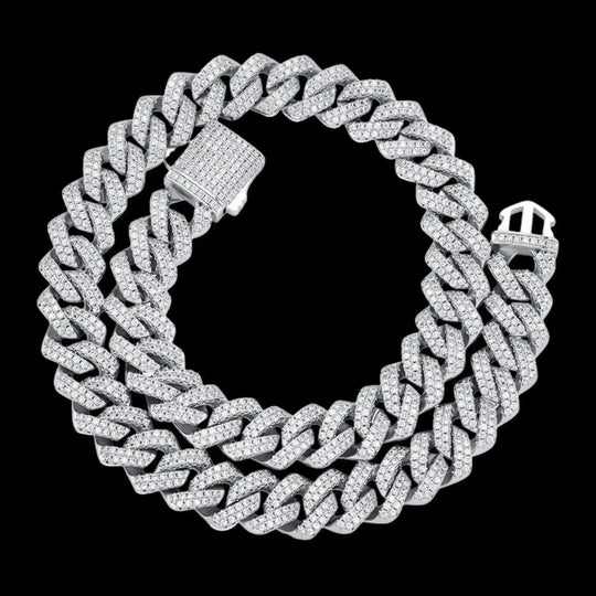 14mm Iced out Double-Layer Criss Cuban Chain & Bracelet in White Gold BigBagBling