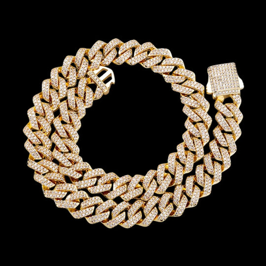 14mm Iced out Double-Layer Criss Cuban Chain & Bracelet in White Gold BigBagBling