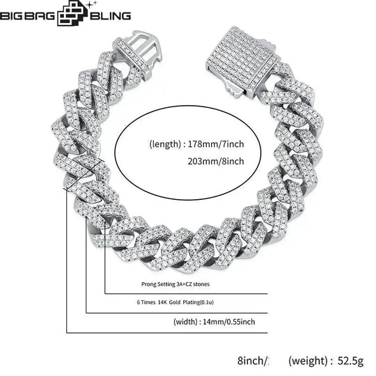 14mm Iced out Double-Layer Criss Cuban Chain & Bracelet in White Gold BigBagBling