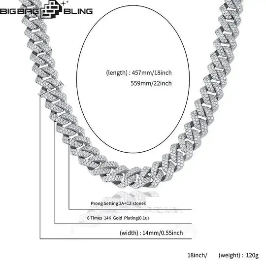 14mm Iced out Double-Layer Criss Cuban Chain & Bracelet in White Gold BigBagBling