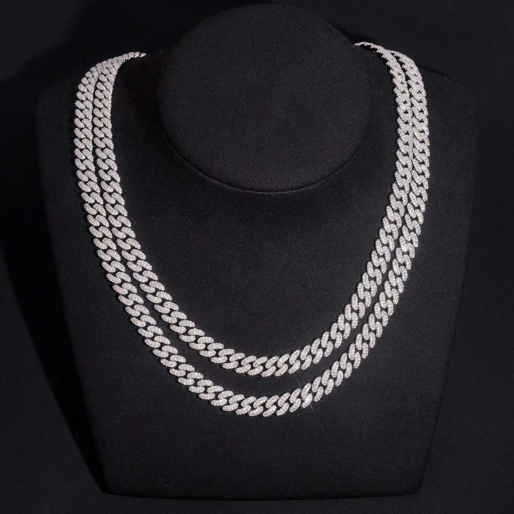 8mm S925 Silver Crescent 2 Row style1  Moissanite cuban Chains