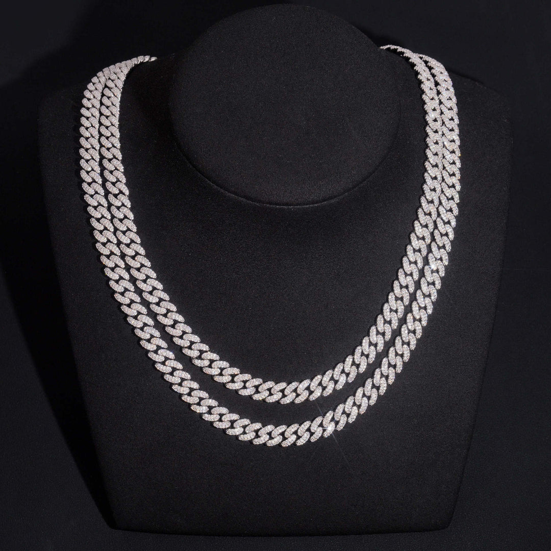 8mm S925 Silver Crescent 2 Row style1  Moissanite cuban Chains