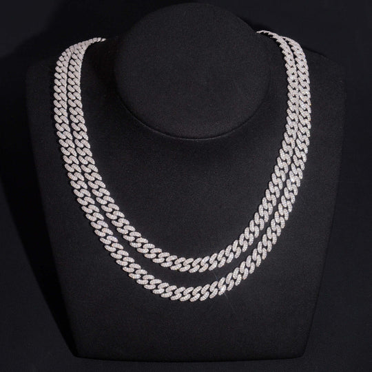 8mm S925 Silver Crescent 2 Row style1  Moissanite cuban Chains