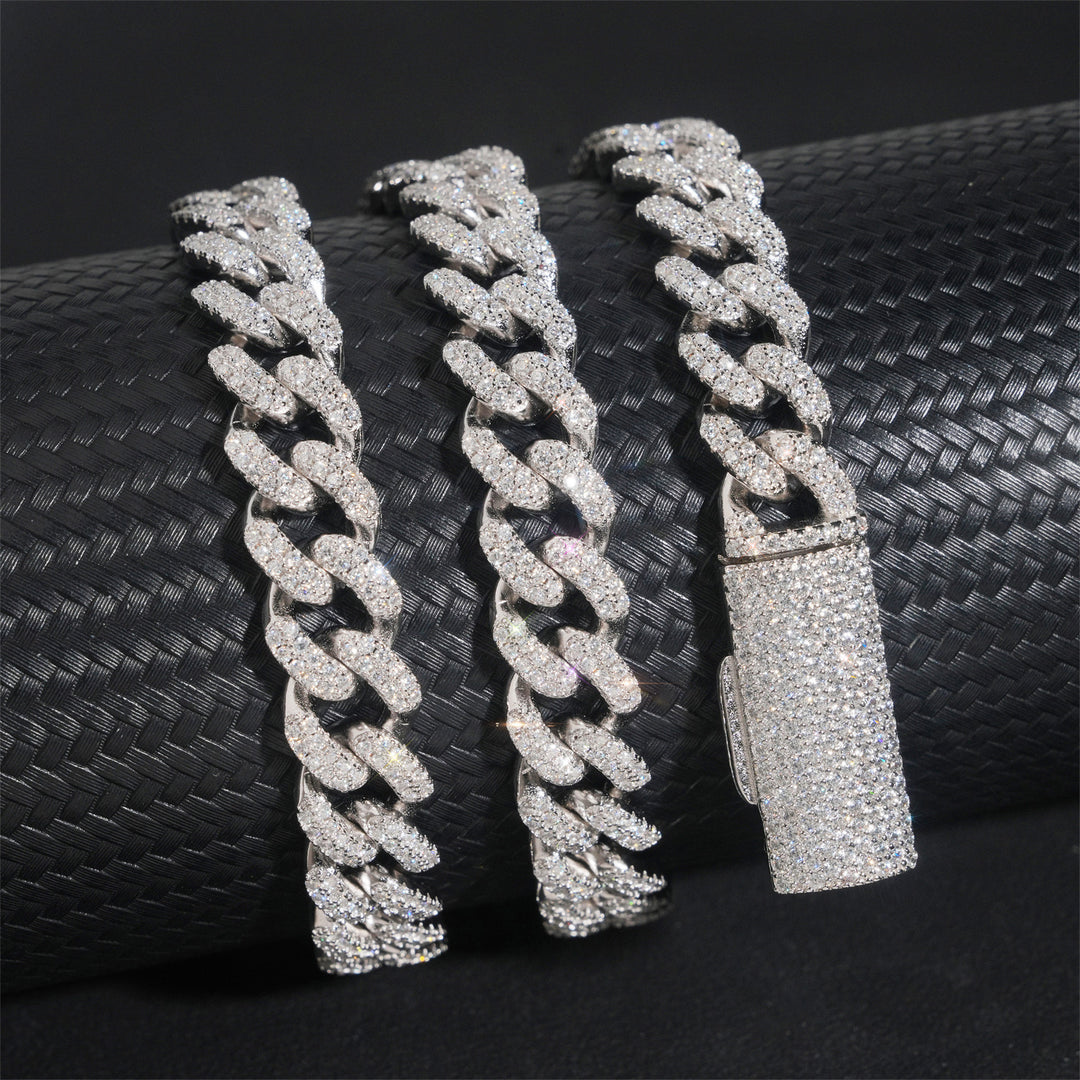 Bracelet cubain et chaînes en argent 925, 8 mm, 2 rangs, moissanite