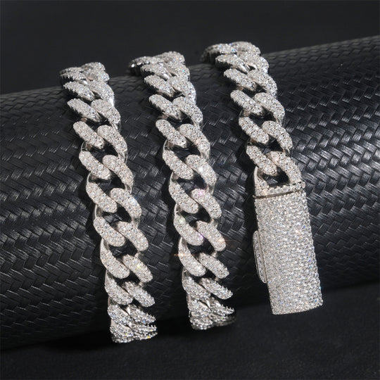 Bracelet cubain et chaînes en argent 925, 8 mm, 2 rangs, moissanite