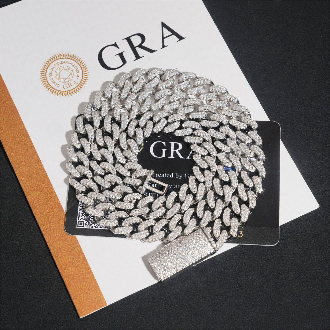 10mm S925 Silver Moissanite  Crescent 2 Row style1  cuban Chains